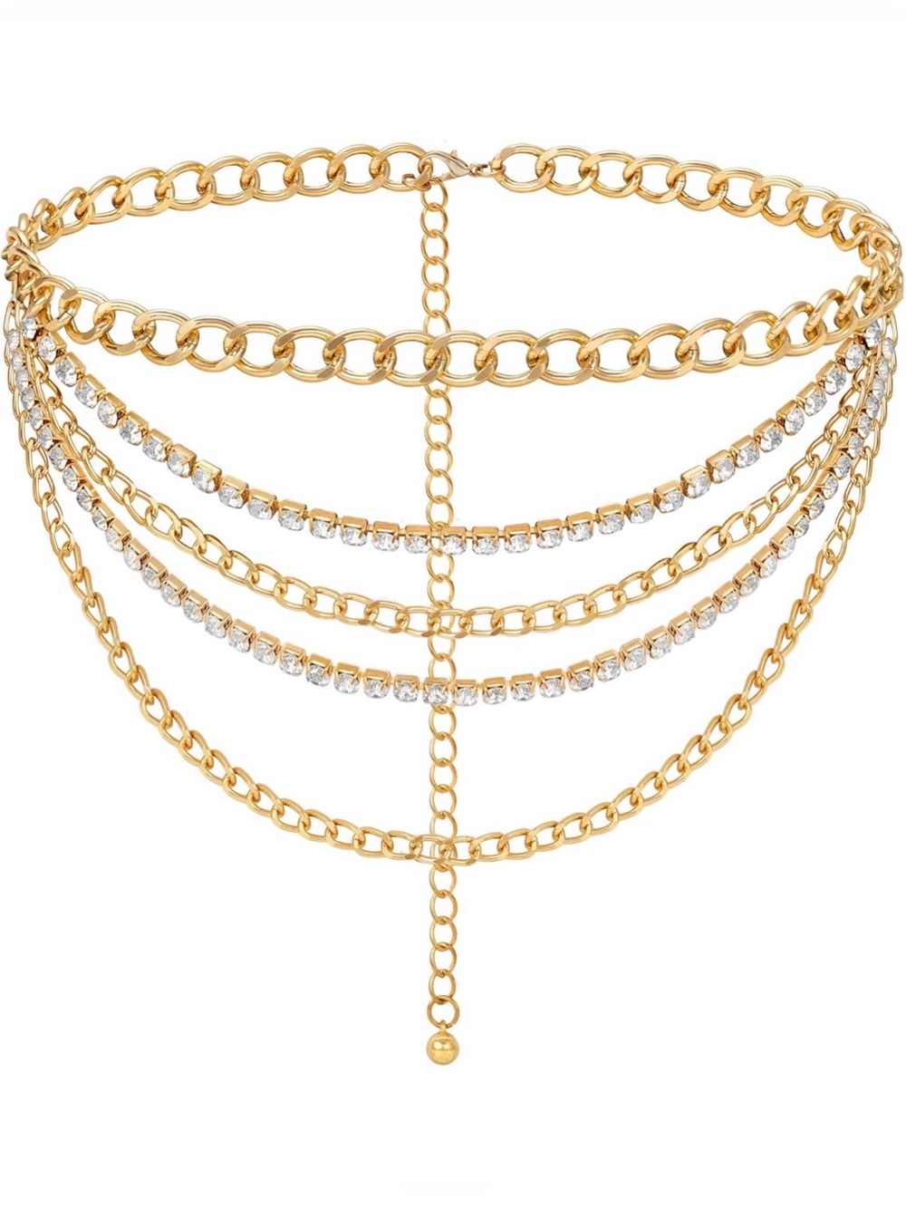 Gold Draped Multi-Chain Rhinestone Waist Belt - Picture 7 of 12